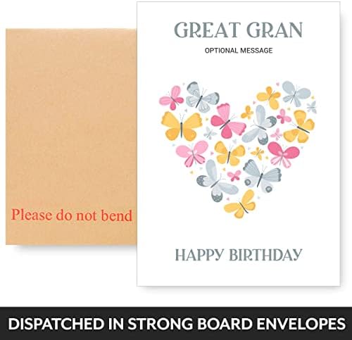 Butterfly Birthday Card for Great Gran | Butterfly Heart | Female Happy Birthday Card for their Bday when she turns a year older! Great Gran Birthday Cards