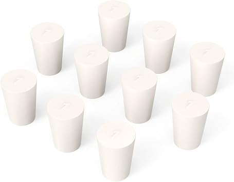 BorinGlass Solid Rubber Stoppers, 10 Pack 1# - 0.75in x 0.55in Diameter - 0.98in Length - White Tapered Lab Seal Rubber Stopper