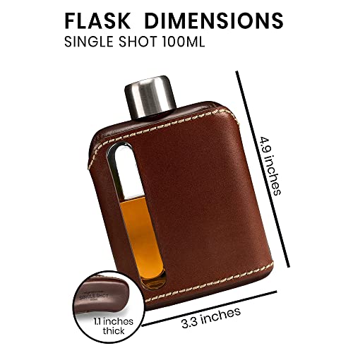 Ragproper Modern Glass Hip Flask - Durable Liquor Flask For Men & Women - Whiskey Flask For Men - Glass Flask For Liquor - Leather Flask For Wine (Single Shot 100Ml, Dark Brown) #TOP1