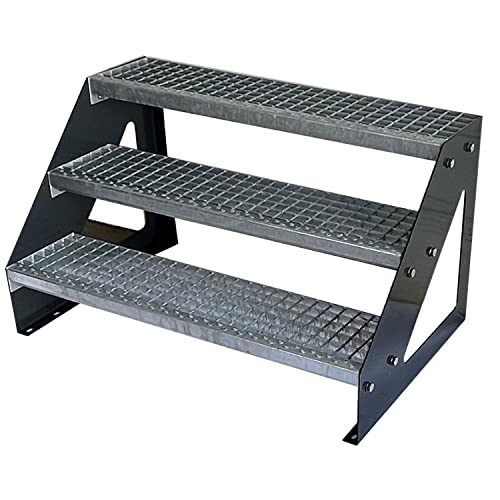 Escalier limon acier premium 3 marches caillebotis robuste anthracite