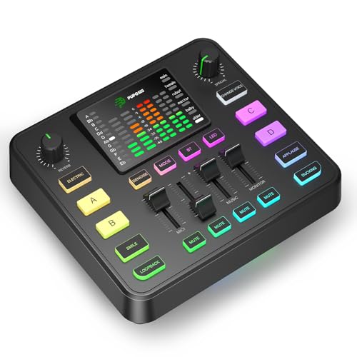 Pupgsis Gaming Audio Mixer, Usb Audio Interface for pc,1/4' TRS Dynamic Mic interface,Sound Board With voice changer, Pro-Preamp, Noise Cancellation, RGB, Bluetooth For Streaming/Podcasting/Gaming