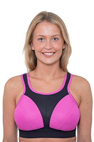 Gemm Ladies Black & Pink Plus Size Sports Bra High Impact Non Wired Large Busts with Free Bra Extender Gym Exercise Yoga Running Athletic Workout Sportswear (40 J)