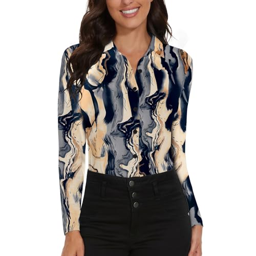 Image of Soneven Womens Golf Polo Shirts 3 /4 Long Sleeve V Neck Button Down Shirts Business Causal Work Blouses Tops