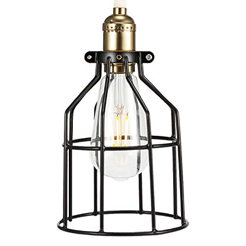 Simple Deluxe 4-Pack Adjustable Industrial Clamp On Metal Bulb Guard Cage For Pendant, Farmhouse Light Fixture, Vintage Lamp Shades And Hanging Lamp, Black #TOP4