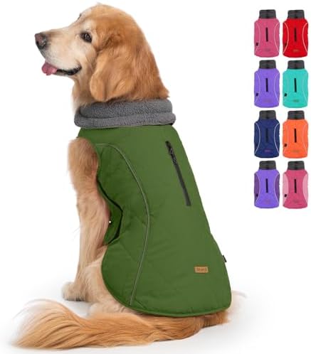EMUST Dog Jacket - Winter Coats for Small/Medium/Large Dogs, French Bulldog Clothes, Green, XL