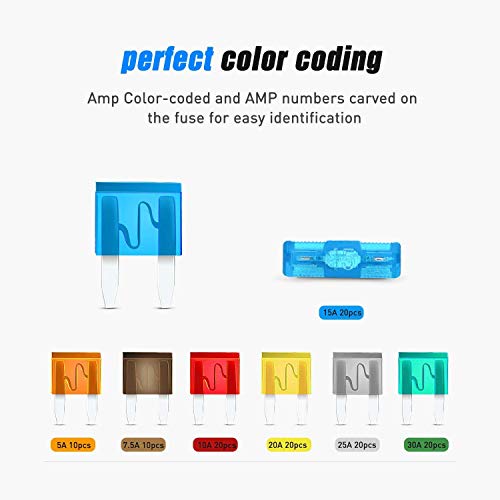 Nilight - 50034R 10 Pack 12V Car Add-A-Circuit Fuse Tap Adapter Mini Atm Apm Blade Fuse Holder with 120 PCS Mini Blade Fuse Assortment Kit (5, 7.5, 10, 15, 20, 25, 30) AMP for Cars,Trucks,Boats by Nilight - Image 8