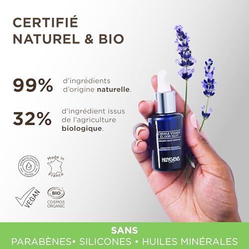 HUYGENS Elixir Night Oil – Concentré régénérant à l’argan, au jojoba & aux vitamines B, C, E – Serum visage hydratant anti rides – Certifié bio, 100% naturel, Fabriqué en France, 30 ml – vue 6
