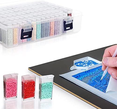 Belle Vous 84 Grids Diamond Painting Storage Box - Transparent Beads Storage Boxes with Labels & Sorting Tray - Plastic Storage Containers for Craft, DIY Nail Art, Rhinestone, Jewellery Beads