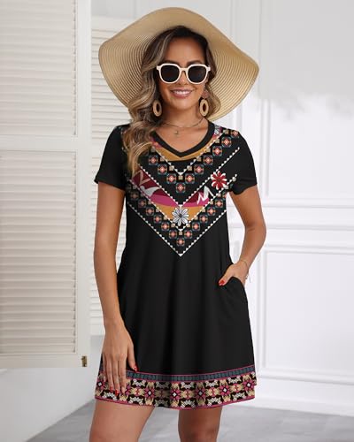 Image of COSSEN Women's Casual T Shirt Dress V-Neck Short Sleeves Swing Dresses Birthday Party Summer Travel Beach with Pocket
