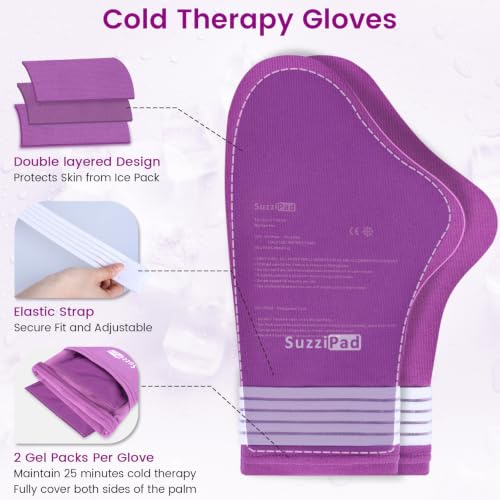 Image of SuzziPad Cold Socks & Hands Ice Pack for Chemo Must Haves, Purple, S /M | Removable Gel Packs, Adjustable Straps, Dual-Layer Gloves & Foot Ice Pack Wraps For Chemo, Arthritis & Neuropathy Relief