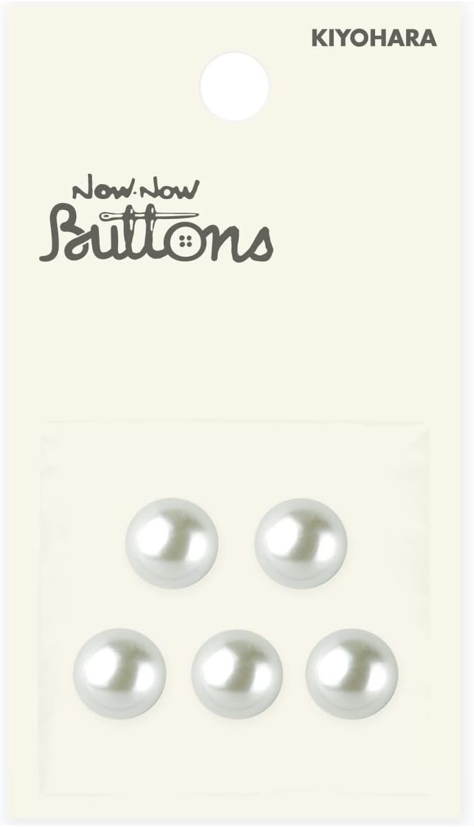 Kiyohara NWN2442 Nau Buttons, Pearl Buttons, Round Bell, Back Holes, Pack of 5, Diameter 0.4 inches (10 mm), White