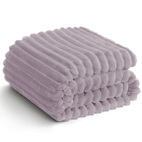 WAVVE Plaid Couverture Polaire Violet, Canapé Douce et Chaude en Flanelle à Cordon Grossier, Jeté Moelleux pour Lit 2 Personnes et Sofa, Grand 150x200 cm,...