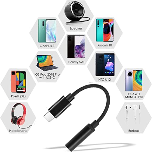 Jimgumg Usb Type C To 3.5Mm Female Headphone Jack Adapter,Usb C Aux To Audio Jack Hi-Res Digital Earphone Adapter Cable Compatible With Google Pixel 4 3 2, Samsung Galaxy (Black) #TOP4