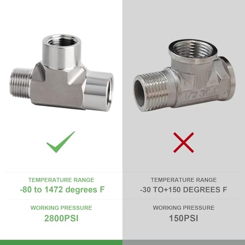 TAISHER 1PCS Forging of 316L Stainless Steel Tee Pipe Fittings, 1/8" NPT Female x 1/8" NPT Female x 1/8" NPT Male Pipe Fittings, Male Run Tee by TAISHER - Used condition - Image 5