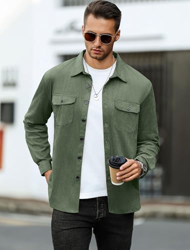 Image of ZAFUL Men's Faux Suede Button Down Shirts Jacket Lightweight Shirt Jacket Long Sleeve Work Coat Solid Color Overshirt