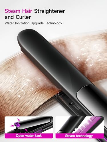 DRFLASH Titanium Steam Hair Straightener & Curling Iron - Fast Heat-Up, Negative Ion & Steam for Frizz Control & Shine, 