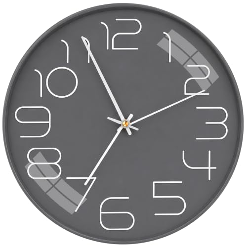 Image of TEKCOOL Plastic Digital Wall Clock 12 inch Silent Quartz Decorative Non-Ticking Classic Clock Battery Operated Round Easy to Read for Room /Home /Kitchen /Bedroom /Office /School-(Grey)'