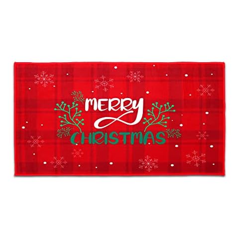Christmas Doormat,Merry Christmas Door Mat Outdoor Indoor for Entrance, Seasonal Winter Xmas Non Slip Washable Stripes Rug for Home Kitchen Bathroom, 30 x 17 inches Cover