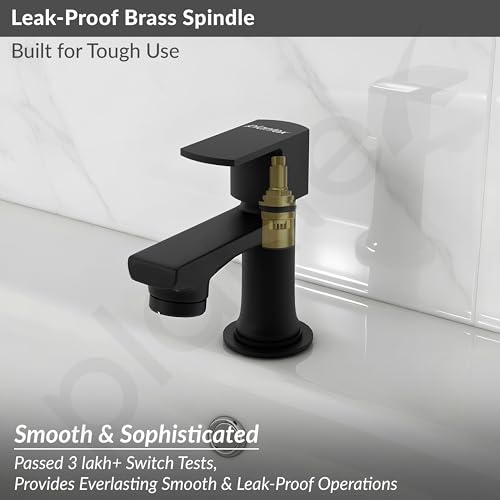 Image of Plantex Pillar Tap for Wash Basin with Water Saving Aerator and Brass Spindle /Quarter Turn Basin Tap with Teflon Tape /Pillar Cocke for Wash Basin - Pack of 1 (Saga, Black)