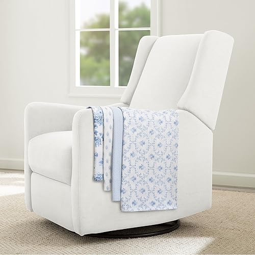 Image of Delta Children 100% Cotton Muslin Baby Receiving Blankets for Girls and Boys - 47x47 Inches (Pack of 4), Blue Botanicals