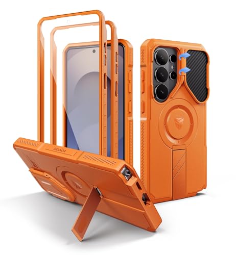 Image of Dexnor for Samsung Galaxy S26 Ultra Case with Camera Cover & Adjustable Kickstand & Screen Protector, Compatible with MagSafe, Rugged Shockproof Bumper Cases Magnetic Protective Cover(2026),Orange