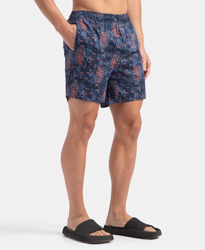 Image of Jockey NY07 Men's Super Combed Cotton Satin Weave Printed Boxer Shorts with Side Pocket