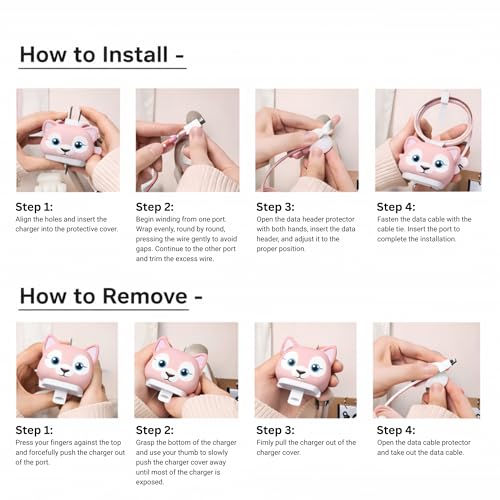 Image of Cable Protector for Apple iPhone Charger 20W /18W Type C, 3D Cute Cartoon Case Adaptor Cover Full Cable Connection Protectors Protective Protection Wire Sleeves Guard (Pink Kitty)