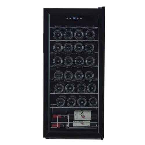 32 Bottle Compressor Wine Cooler Refrigerator, Large Freestanding Wine Cellar with Adjustable Shelves & Digital Temperature Display, 41-64℉, Bottle Wine Fridge for Red White Wine, Champagne, Beer