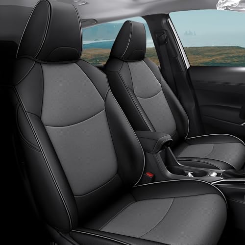 Image of AOMSAZTO Custom Fit for Toyota Corolla Cross Hybrid 2023 2024 2025 Faux Leather Car Seat Covers Full Set Compatible Airbag Corolla Cross Hybrid S,SE,XSE Seat Protector Sedan Black+Grey