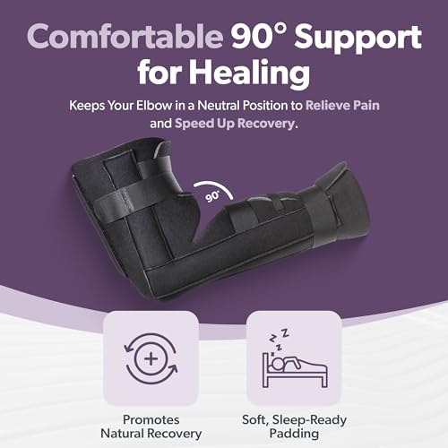 BraceAbility Elbow Immobilizer Brace | Removable Long Arm Cast and Soft Forearm Orthosis Splint for Broken Supracondylar, Distal Humerus, Proximal Ulna Fracture or Olecranon Bursitis (L/XL)
