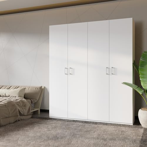 Forte Home Nook Mehrzweckschrank 180 40, moderner Drehtürenschrank mit 4 Türen,Flur, Holzwerkstoff, Weiß, 177,5 cm breit x 210,5 cm hoch x 42 cm tief