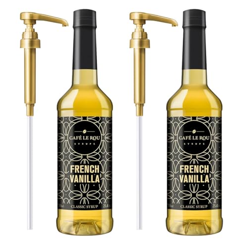 Image of NEW Cafe Le Rou French Vanilla Coffee Syrup - 25.4 oz, 2-pack *Includes 2 Coffee Syrup Dispensers*Flavoring for Coffee, Tea and Espresso