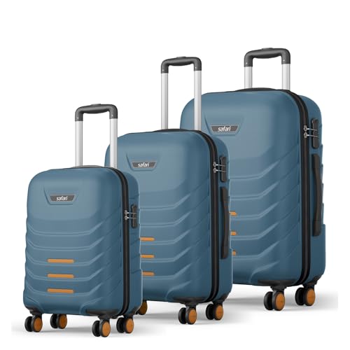 Image of Safari Crescent 8 Wheels Set of 3 (Cabin + Medium + Large) Trolley Bags Hard Case Polycarbonate 360 Degree Wheeling Luggage Suitcase, Ink Blue
