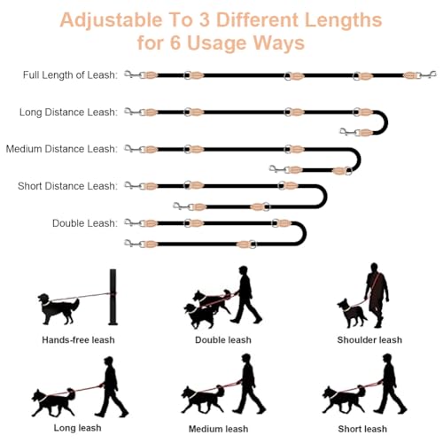 VSSHE Hundeleine Doppelleine für 2 Hunde, 2.1m Verstellbare Doppelleine & Freihandleine, Robuste Nylon, Verstellbar Hundeleine für Große und Mittlere Hunde, Kraft bis 200 kg, Vielseitig Führleine