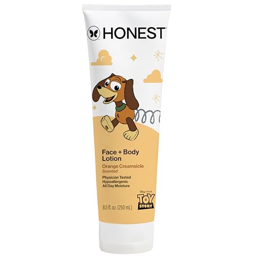 Image of The Honest Company Moisturizing Face + Body Lotion, Fast Absorbing, Dermatologist Tested, Hypoallergenic, Disney and Pixar's Toy Story, Orange Creamsicle