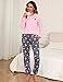 Bresdk Schlafanzüge für Damen Pyjama Baumwolle Winter Schlafanzug Damen Lang Nachtwäsche Herz-Print Pijamas Mit Tasche Pyjama Set Zweiteilige Kuschelig Rosa S