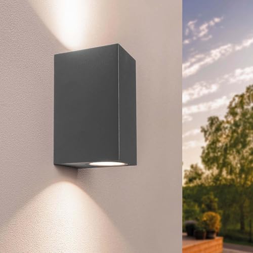 Ledvion - Lampada da Parete LED Antracite & Cube, Spot GU10, IP54, Luce Su&Giù, Lampada Esterna, Illuminazione Giardino, Illuminazione Facciata