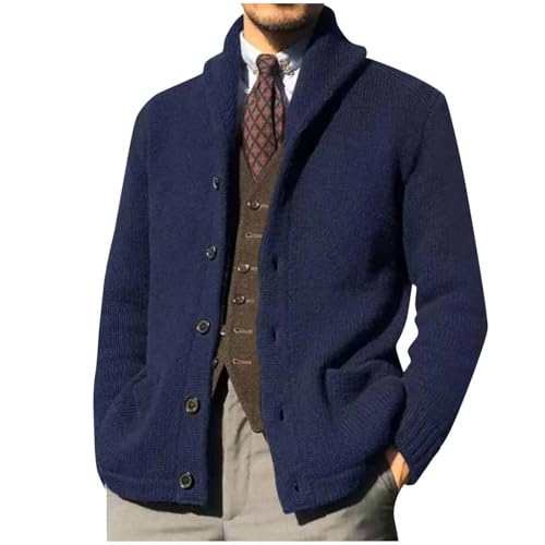 Men's Shawl Collar Cardigan Sweater Casual Button Down Cable Knit Cardigan Winter Open Front Sweaters with Pockets