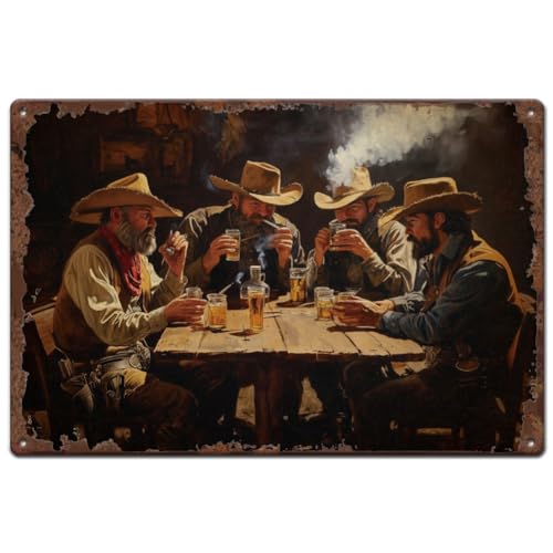 SUPERDANT Plaque Metal Vintage Western Cowboy Tavern Panneaux en Étain Cowboy Party Plaque Murale Decorative Affiche Vintage Rétro Amusante pour Bar Man Cave Club Panneau Decoratif Exterieur Metal