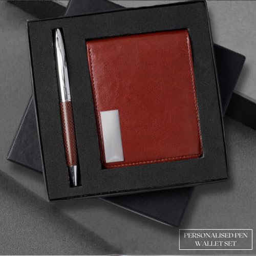 Image of 2 in 1 Personalized Office Gift Set of Pen and Card Holder with Your Name Engraved, A Gift for All Corporate and Personal Occasions (Tan)