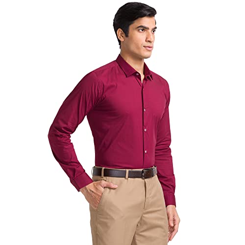 Image of Park Avenue Men's Cotton Blend Solid Pattern Slim Fit Regular Collar Full Sleeve Formal Shirt