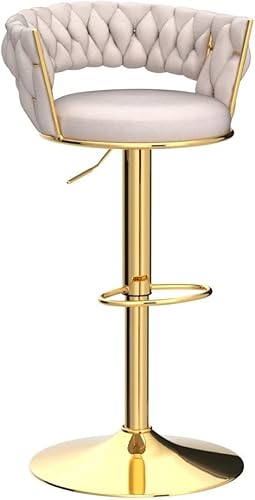 Miniatura 4 de Juego de 2 taburetes de bar dorados ABET, taburetes de bar de terciopelo giratorios, taburetes de altura ajustable con respaldo tejido, taburetes de