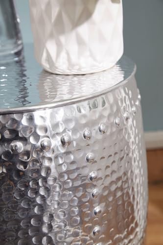 FineBuy Beistelltisch rund 42 cm Metall Silber - Orientalischer Design Wohnzimmertisch Aluminium - Hammerschlag Alu Kleiner Couchtisch - Dekotisch – Bild 7