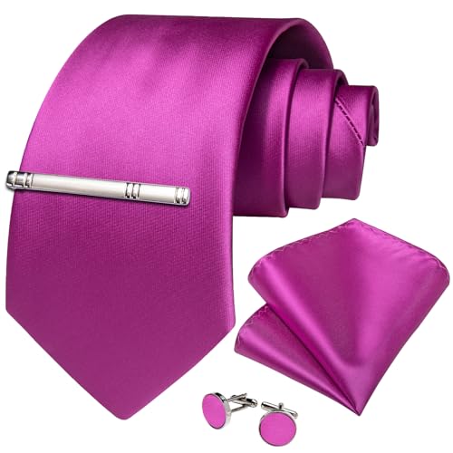 Image of DiBanGu Mens Silk Necktie Solid Color Tie and Pocket Square Cufflink Tie Clip Set Woven Plain Ties for Men Wedding Party