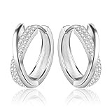 Small Hoop Earrings for Women, Silver AAA+ Zirconia Crystal Rhinestones Diamond Hoop Earrings, Silver Small Cartilage Huggie Hoop 925 Sterling Silver Small Twist Chunky Hoop Earrings for Women