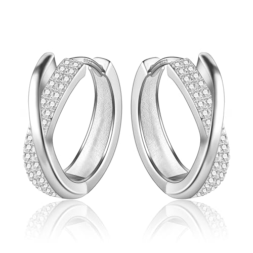 ASH'S CHOICE Hoop Earrings for Women, 925 Sterling Silver Hoop Earring mit AAA+ Zircon Diamond Rhinestones Earrings, Small Cartilage Huggies Hoop Earring Shiny Cute Twist Oval Hoop Earrings for Women