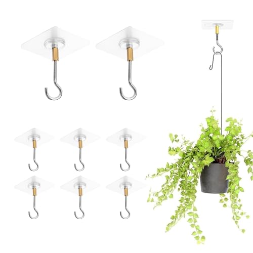OYIWINMI 8 Stück Deckenhaken zum Aufhängen von Pflanzen Deckenhaken Selbstklebend Ohne Bohren Klebehaken Decke PVC Transparent mit Pflanzenhaken aus Edelstahl