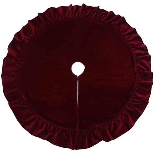 LEAFWHIS 48-Inch Red Velvet Christmas Tree Skirt – Ruffled Holiday Tree Skirt for 6ft to 7.5ft Trees, Vintage Style Christmas Tree Base Cover, Soft Tree Skirt for Home & Gift Decor