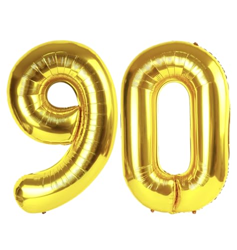 Image of Gold Number 90 Balloon 40 inch, 90 Number Balloons, 90th Gold Birthday Decorations, 90 Year Old Women Men Golden Party Supplies
