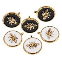 FRCOLOR 6 Pezzi Charms Smaltate in Acciaio Inossidabile Dorato Pendenti e per Creazioni Te Ciondoli Rotondi Resistenti e Simbolici per Collane Portachiavi
